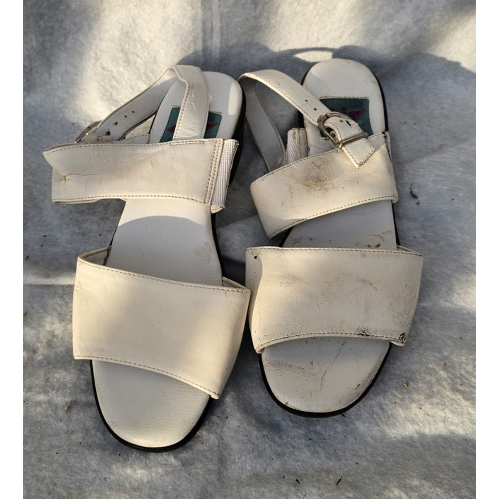 Air Flex Women's White Strappy Block Heel Sandals Faux Leather Buckle US 7 y2k
